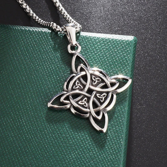 Witch Knot Necklace – Stainless Steel Magic Celtic Knot Pendant, Pagan Witchcraft Symbols, Jewelry Gift for Women