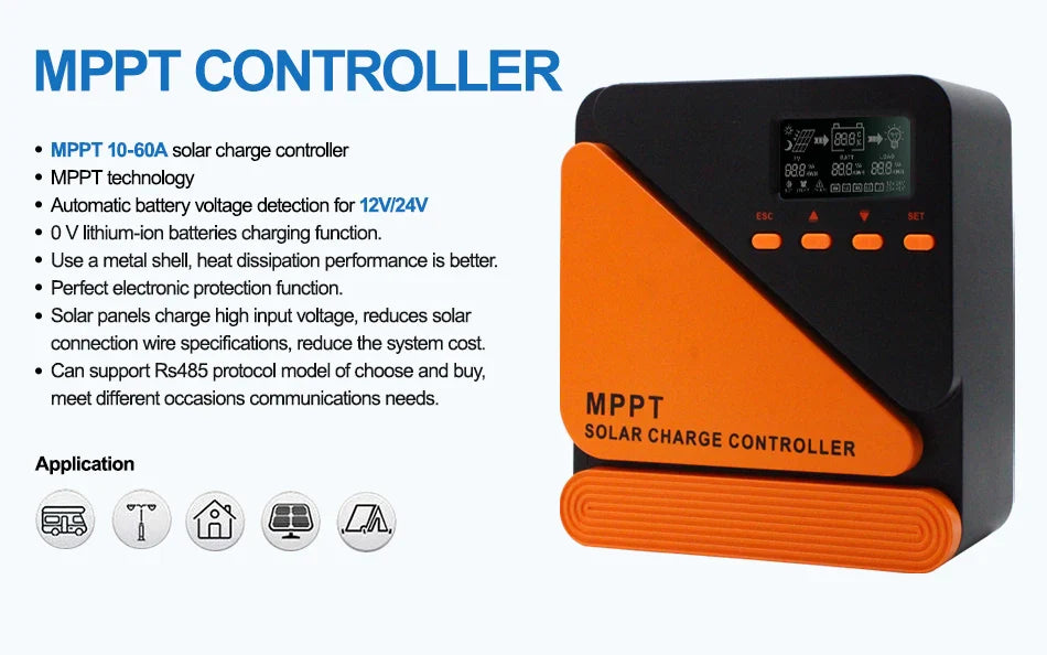 EASUN MPPT Solar Charge Controller — 10A-60A Regulator for 12V/24V Battery, 100V PV Input