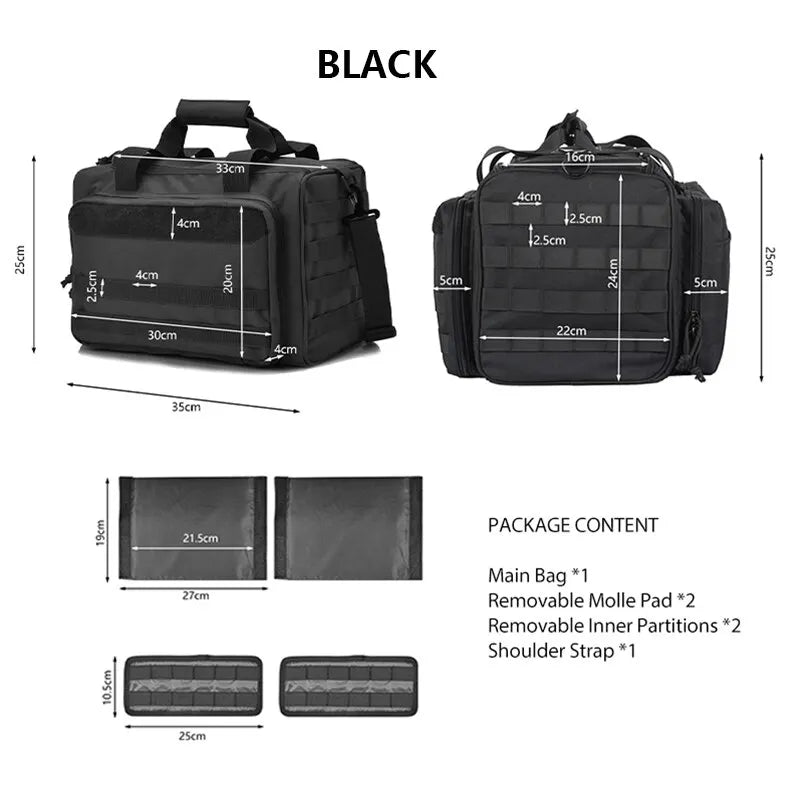 Gun Range Storage Bag Molle Tactical Case – Outdoor Hunting & Shooting Accessory, Pistol Tool Shoulder Pack, Nylon Sniper Bag (Black)