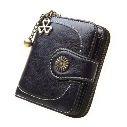 Women’s PU Leather Wallet — Short Hasp Coin & Card Holder, Small Money Bag Clutch in Blue & Red