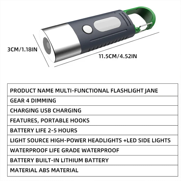 Mini High-Power LED Flashlight – 3-LED Telescopic Zoom Waterproof Camping Light with Side Lampshade
