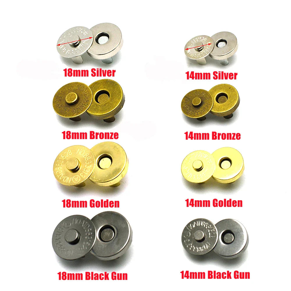 10 Pcs Magnetic Snap Fasteners 14–18MM – Clasps & Buttons for Handbags, Purses, Wallets & Craft Bag Accessories