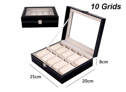 DELESYS PU Leather Watch Box – 2/3/4/5/6/8/10/12 Slot Storage Case with Lock, Traditional Style Gift Box