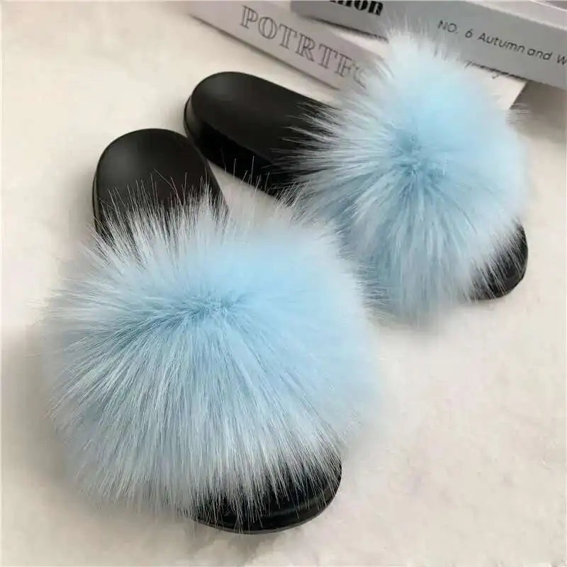 Summer Faux Fur Slippers for Women – Indoor Plush Furry Slides, Fluffy Flip Flops & Casual House Shoes