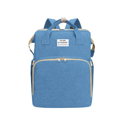Foldable Diaper Bag with Changing Station – Large Capacity Mommy Backpack with Insulated Pocket, Multifunctional Baby Travel Bag with Bed & Double Shoulder Straps