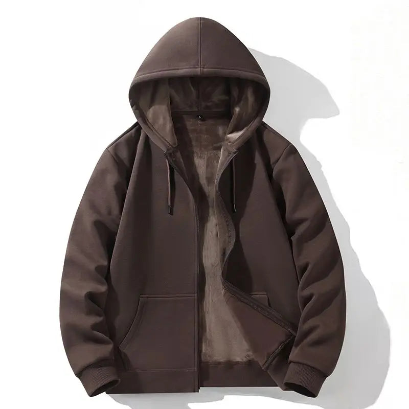 Zipper Hooded Sweatshirt – Autumn Winter Fleece-Lined Cotton Cardigan for Men & Women, Solid Color Y2K Style