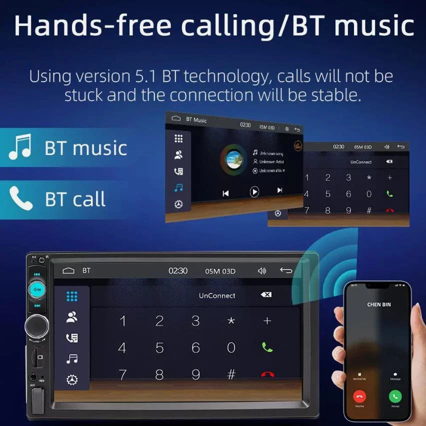 7-Inch 1DIN Touchscreen Car Stereo - Apple CarPlay, Android Auto, Bluetooth & Backup Camera Support