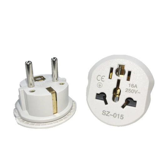 Korea EU Plug Adapter 16A 250V – High-Quality Universal Travel Converter with 2 Round Sockets for AU, US, UK, CN to EU/KR Wall Socket