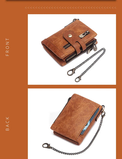 Fashion Women’s Leather Wallet — Genuine Leather Clutch with Hasp & Double Zipper, Short Coin Pocket and ID Card Holder Purse