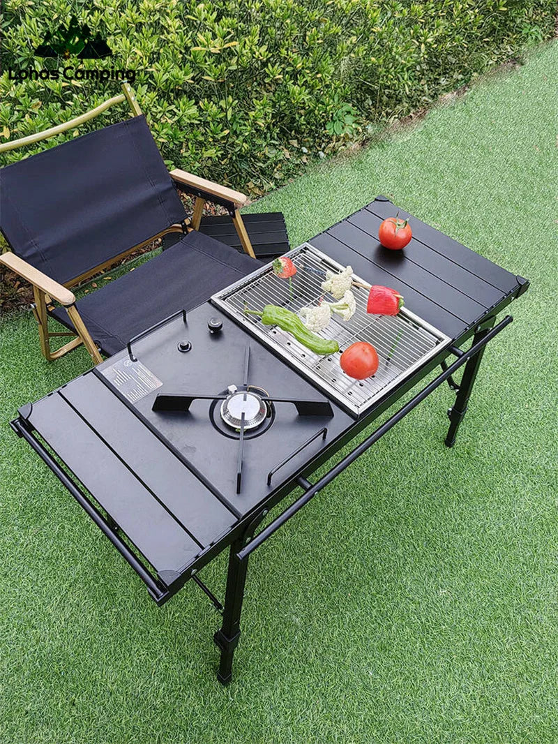 Lohascamping Lightweight Camping Folding Table – Multifunctional IGT Roll Table with Adjustable Legs for BBQ & Desktop Burner