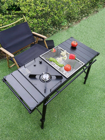 Lohascamping Lightweight Camping Folding Table – Multifunctional IGT Roll Table with Adjustable Legs for BBQ & Desktop Burner