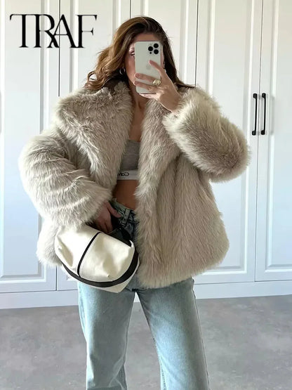TRAF Sequin Woven Jacket for Women – Loose Fit, Stand Collar, Long Sleeve, Chic Autumn & Winter Outerwear 2023