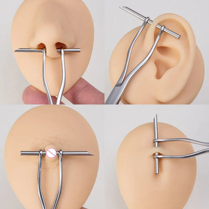 Surgical Steel Piercing Tool Set - Pliers, Forceps, Needle Pipe Clamp Tweezers for Opening and Closing CBR Rings, Ear, Belly, Nose Piercing Tools