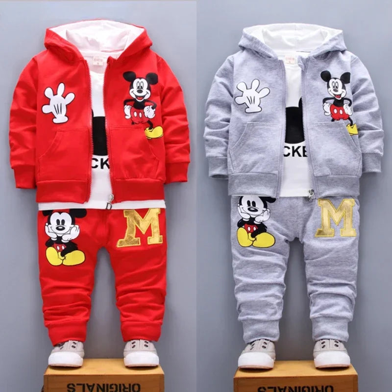 Boys Spring & Autumn Clothing Set – Mickey Cotton Hooded Coat, T-shirt & Pants 3PCS Casual Sportswear