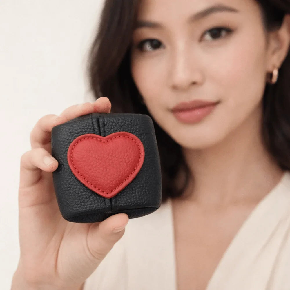 Casual Solid Color Cowhide Coin Purse – Love Heart Square Multi-Function Small Bag for Coins, Earphones & Gifts