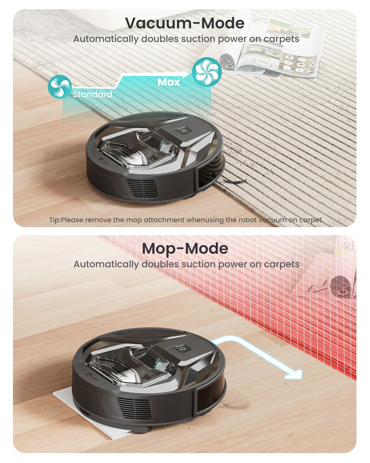 Lefant M320 Robot Vacuum Cleaner with Mop – 6000Pa Suction, 210 Min Runtime, 800ML Dustbin, Carpet Detection