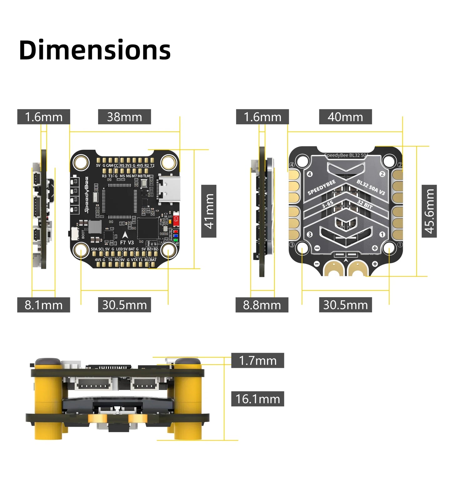 SpeedyBee F7 V3 50A Stack — F722 Flight Controller + BL32 50A 4-in-1 ESC with Blackbox for FPV Drone