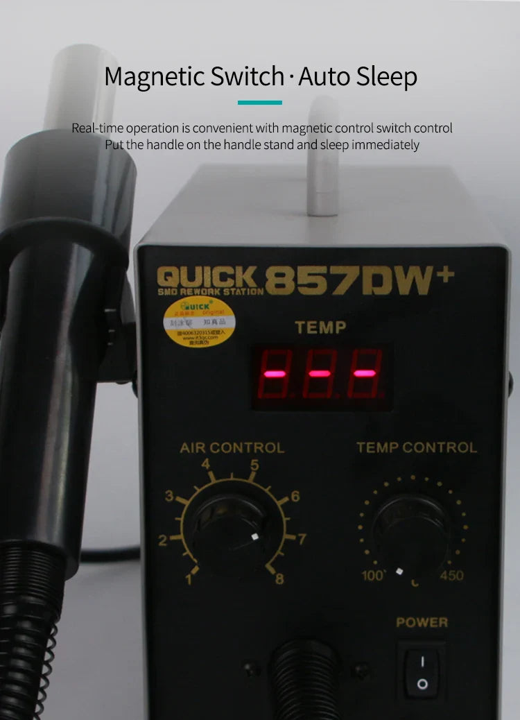 QUICK 857DW+ Dual Hot Air Desoldering Station – Intelligent SMD PCB & BGA Repair Tool for Welding and Desoldering