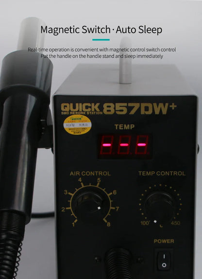 QUICK 857DW+ Dual Hot Air Desoldering Station – Intelligent SMD PCB & BGA Repair Tool for Welding and Desoldering