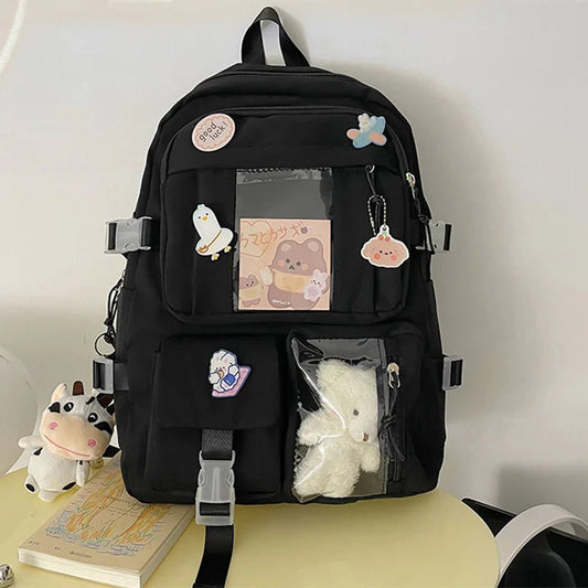 Girls' Cute School Backpack - Harajuku Style with Pockets, Ideal for Students and Teens, Includes Laptop Compartment