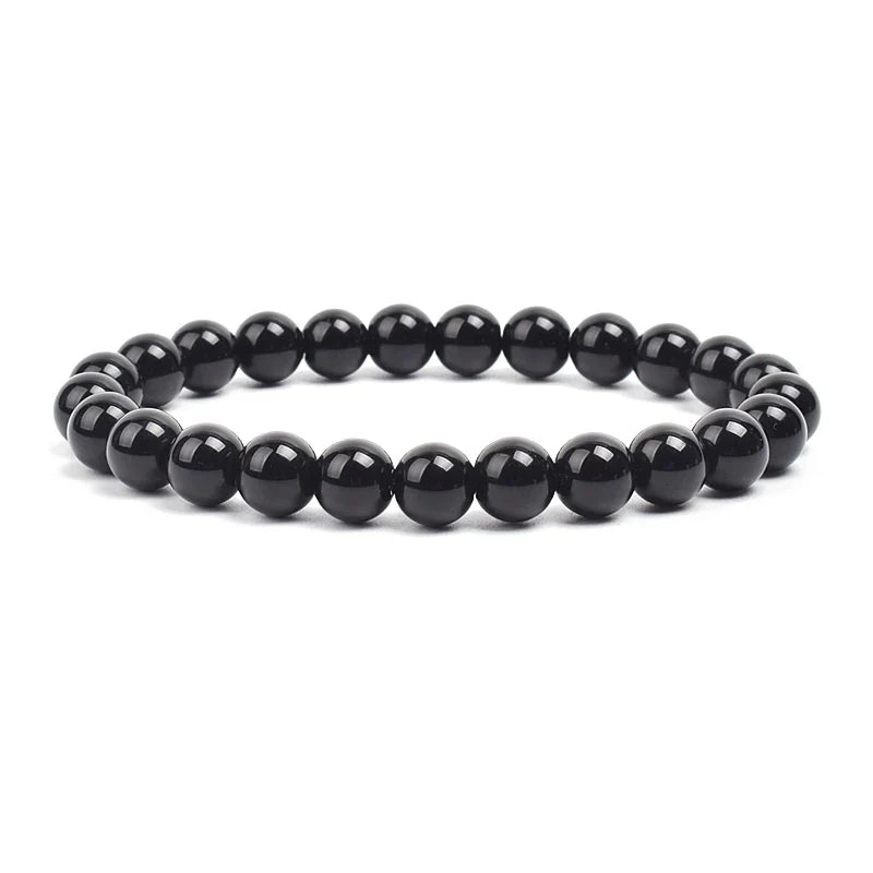 Natural Stone Bead Bracelet - Amethyst Crystal Quartz Aquamarine Jade Agate Elastic Bangle Jewelry for Women & Men
