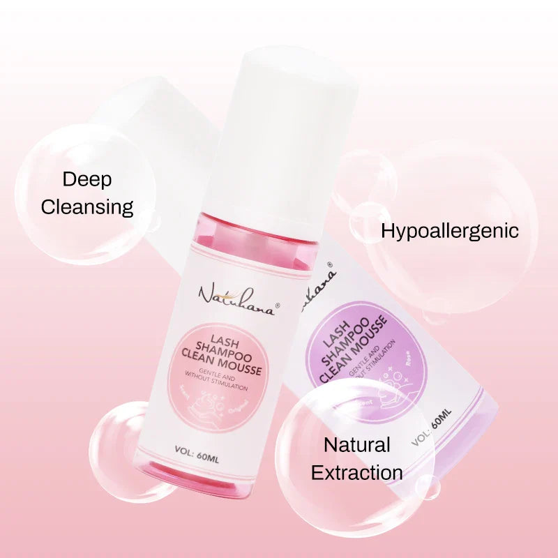 NATUHANA 60ml Gentle Lash Cleansing Mousse - Eyelash Shampoo for Extensions, Grafting, Makeup Removal & Glue Cleanser