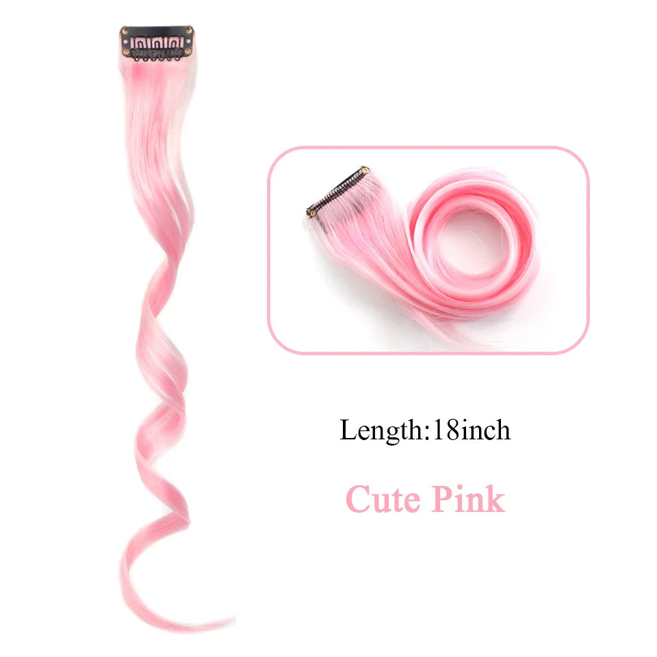 HUAYA 18" Synthetic Clip-In Colorful Curly Hair Extension – Ombre Pink Purple Red Blue Hair Piece