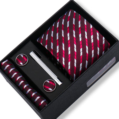 Men’s Green Business Tie Set - Premium Necktie with Hanky, Cufflinks & Tie Clip Gift Box for Wedding Formal Wear