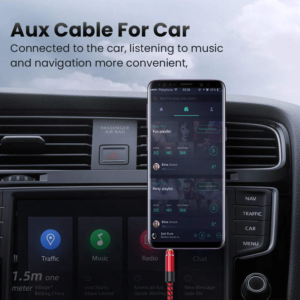 NNBILI 1.5M 3.5mm Audio Cable - Nylon Braid AUX Cable for Phone, MP3, Car Headset & Speaker Extension