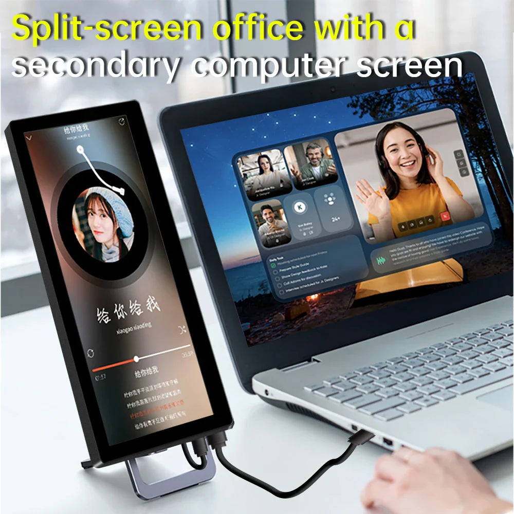 12.3-Inch Portable Touchscreen Monitor – IPS Secondary Display Bar with HDMI & Type-C, 1920x720 Resolution