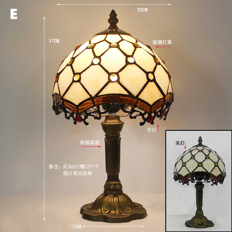 Retro Stained Glass Table Lamp – Colorful E27 Art Lampshade, Mediterranean Baroque Style Bedside Bedroom Décor Light