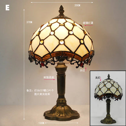 Retro Stained Glass Table Lamp – Colorful E27 Art Lampshade, Mediterranean Baroque Style Bedside Bedroom Décor Light