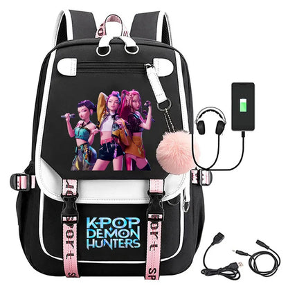 KPop Demon Hunters Print Backpack — Large Capacity School Bag for Rumi, Mira & Zoey Fans, Casual Canvas Travel & Bookbag