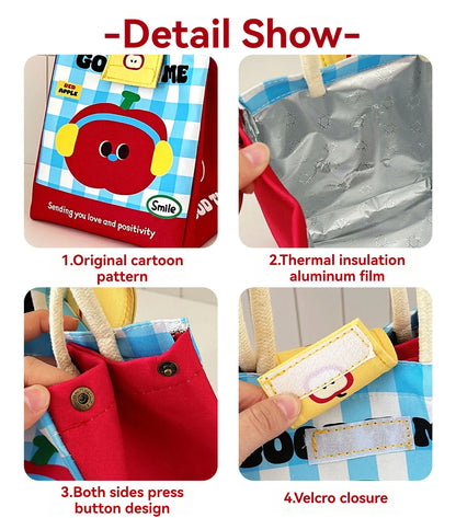 Cute Bento Lunch Bag – Large Capacity Insulated Tote for Office Workers, Students, and Fresh-Keeping Meals