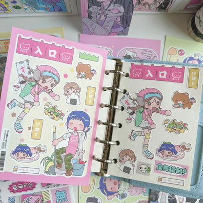 Cute Shibuya Girl Kawaii Stickers – Y2K Cartoon Scrapbook & Diary Decorative Stickers