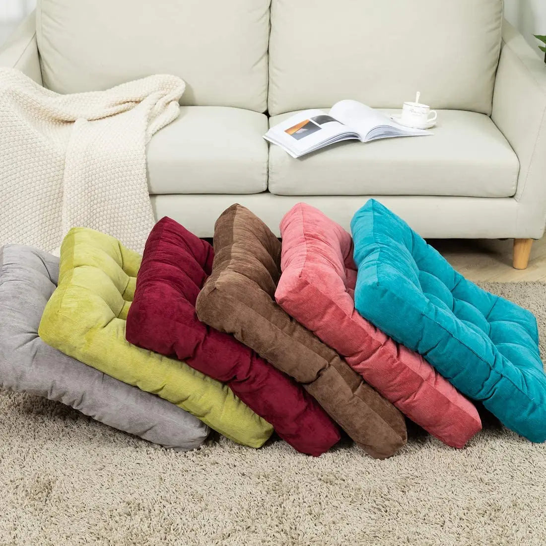Square Floor Pillow Cushion – Thick Tufted Seat Pad for Meditation, Yoga, Kneeling, and Balcony Seating