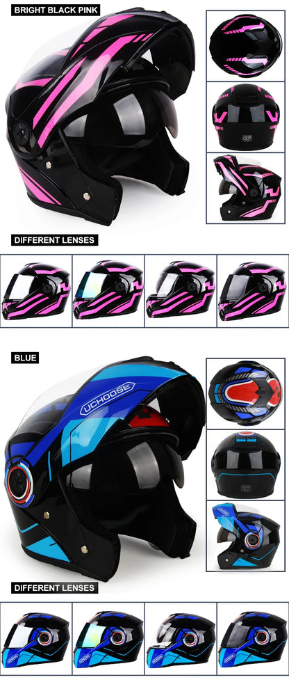 New Full Face Motorcycle Helmet – Racing Helmet with Double Sun Visor & Flip-Up Double Lens for Men & Women, DOT Certified