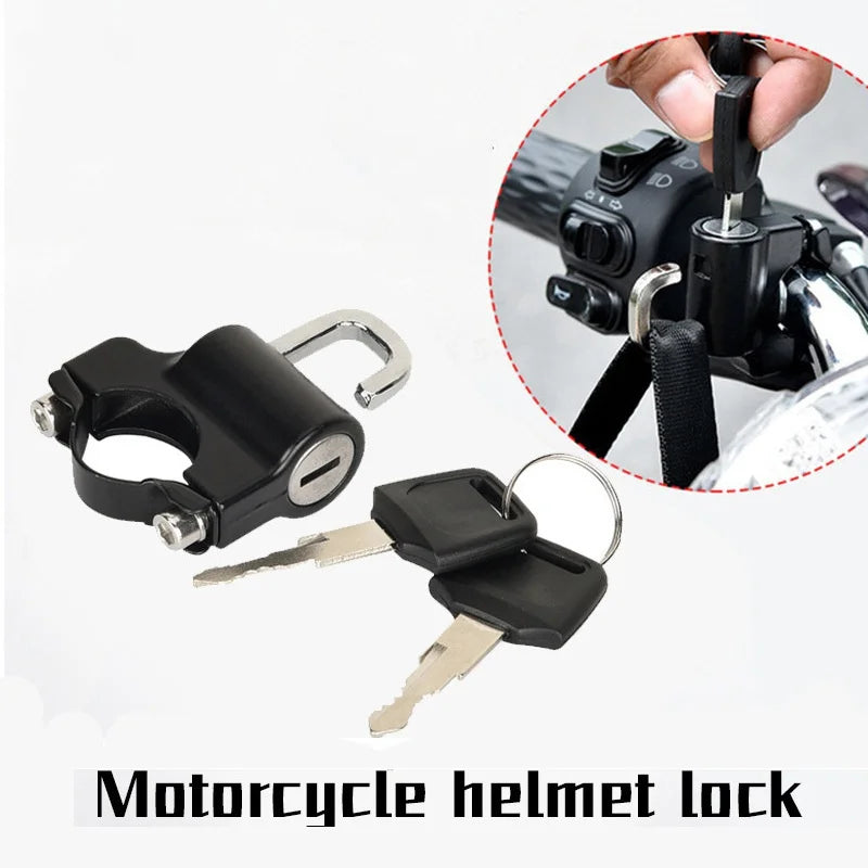 Universal Motorcycle Helmet Lock - Anti-Theft Handlebar Mount Security Metal Lock for Electric Motorbikes, 22mm-26mm with Keys Set