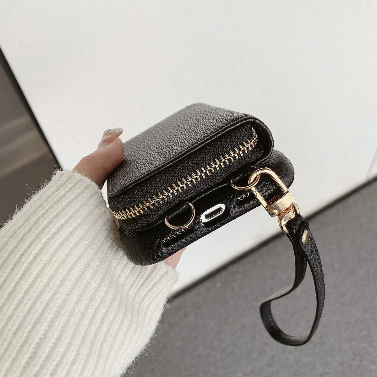 Luxury Litchi PU Leather iPhone Case – Card Holder Lanyard Wallet Cover for iPhone 11 to 15 Pro Max 📱✨