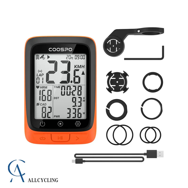 Coospo BC107 GPS Bike Computer — 2.4" Wireless Odometer & Speedometer, Bluetooth 5.0, ANT+, Waterproof