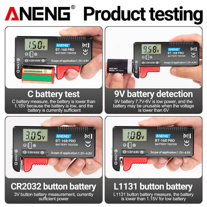 ANENG BT-168 PRO Digital Lithium Battery Capacity Tester - Universal Check for AAA, AA, Button Cells, Load Analyzer Display