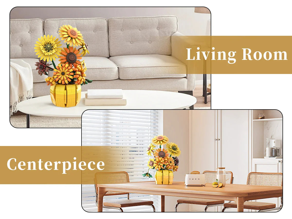 1009PCS Sunflower Building Blocks Set – Flower Bouquet Vase Model for Home Decor & Kids Educational Holiday Gifts