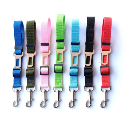 Adjustable Dog Car Seat Belt Harness – Nylon Reflective Elastic Safety Strap with Cushioning for Pet Travel