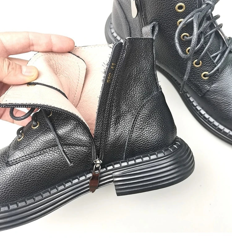Careaymade 100% Genuine Leather Wide Casual Women’s Short Boots – Big Size, Handmade Men’s Wool Boots