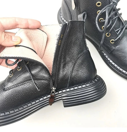 Careaymade 100% Genuine Leather Wide Casual Women’s Short Boots – Big Size, Handmade Men’s Wool Boots