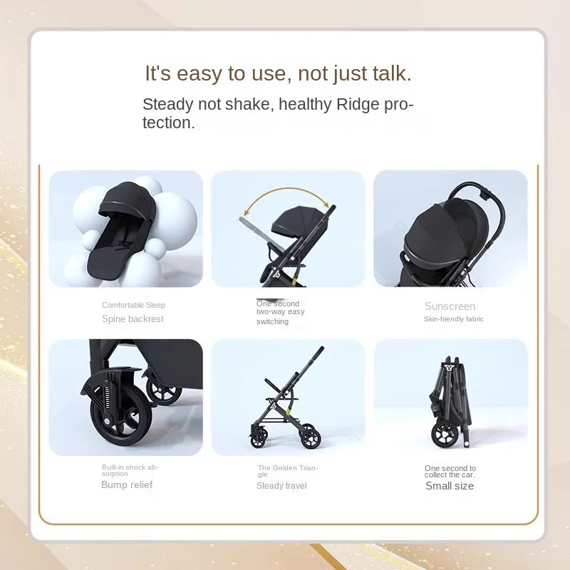 Lightweight Two-Way Baby Stroller — High Landscape, Spine Protection, 4-Wheel Newborn Push Trolley