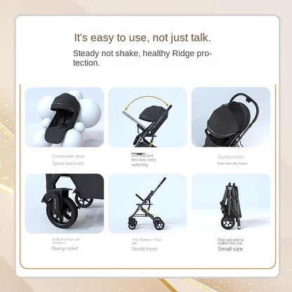 Lightweight Two-Way Baby Stroller — High Landscape, Spine Protection, 4-Wheel Newborn Push Trolley