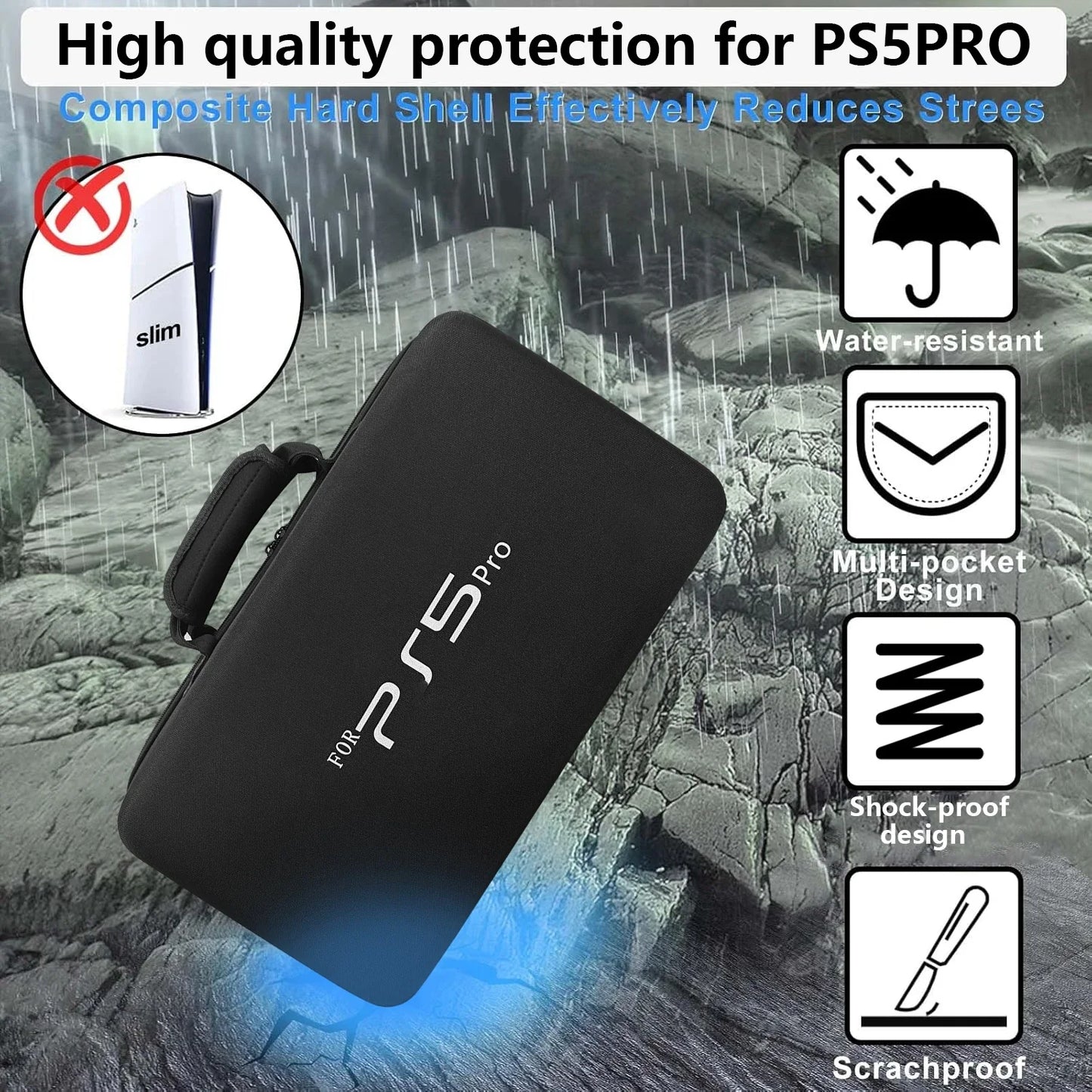 PS5 Pro Gaming Console Carrying Case - Large Capacity Organizer Bag with Shoulder Strap | Protective Storage Accessory