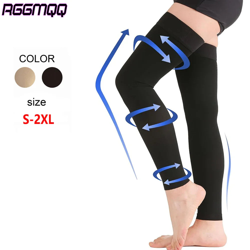Thigh High Footless Compression Stockings for Men & Women – Silicone Grip Top Firm Support for Varicose Veins, Swelling & Improved Circulation