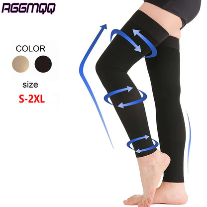 Thigh High Footless Compression Stockings for Men & Women – Silicone Grip Top Firm Support for Varicose Veins, Swelling & Improved Circulation